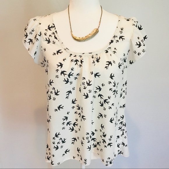 Mauve Tops - Black Bird Flutter Sleeve Top